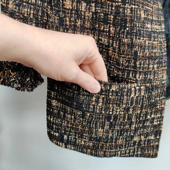 SARA CAMPBELL Open Blazer Jacket Fringed Ruffle Accents Black Brown Neutral 2 - Picture 4 of 10